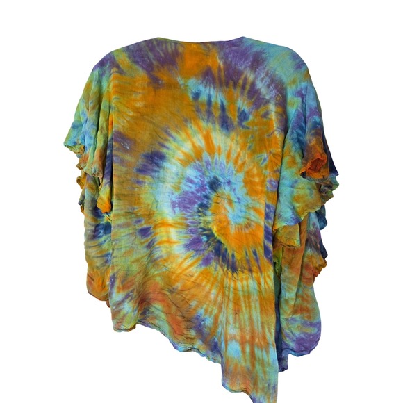 Dharma Trading Co Tie Dye Kimono Cardigan Open Front Ruffle Sleeve 2XL Indonesia - Picture 7 of 7